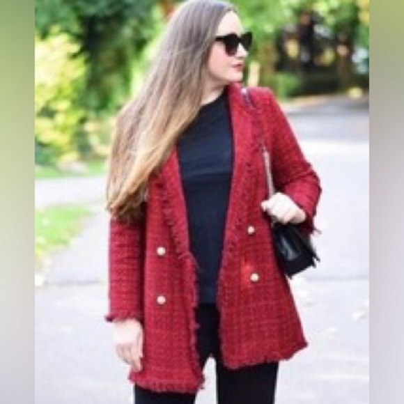 Zara Bloggers Favorite! Red Tweed Women's Jacket - Picture 9 of 9